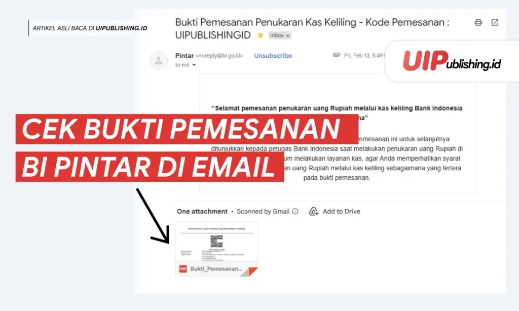 cek bukti pemesanan bi pintar di email uipublishing.id