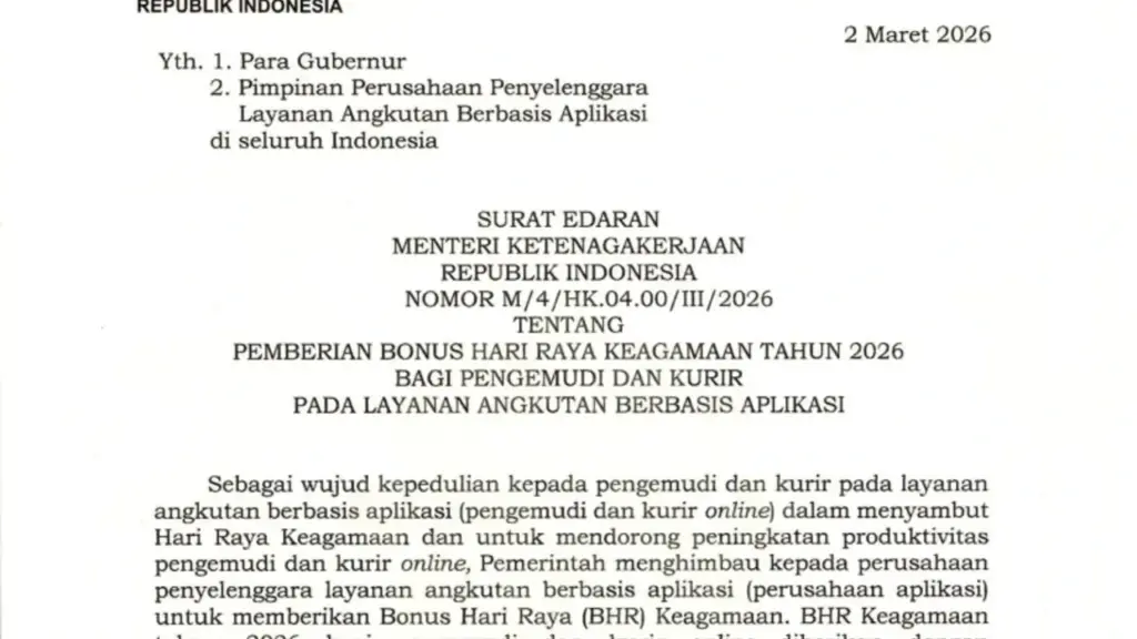 Surat Edaran THR Ojol 2026 Kemnaker